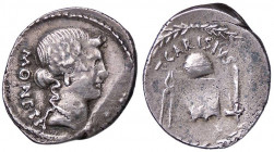 ROMANE REPUBBLICANE - CARISIA - T. Carisius (46 a.C.) - Denario B. 1; Cr. 464/2 (AG g. 3,33)
qBB/BB