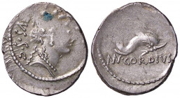 ROMANE REPUBBLICANE - CORDIA - Mn. Cordius Rufus (46 a.C.) - Denario B. 3; Cr. 463/3 (AG g. 3,4) Schiacciatura di conio
 Schiacciatura di conio
BB/B...