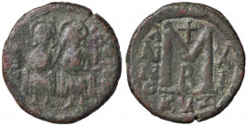BIZANTINE - Giustino II (565-578) - Follis (Nicomedia) Ratto 843/865; Sear 369 (AE g. 11,09)
qBB/BB