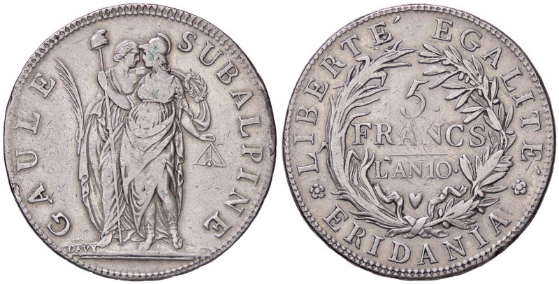 ZECCHE ITALIANE - TORINO - Repubblica Subalpina (1800-1802) - 5 Franchi AN 10 Pa...