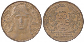 SAVOIA - Vittorio Emanuele III (1900-1943) - 20 Centesimi 1906 Fiera di Milano Pag. manca; Mont. 4 Cu Colpetto
 Colpetto
qSPL