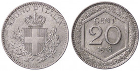 SAVOIA - Vittorio Emanuele III (1900-1943) - 20 Centesimi Esagono 1918 Pag. 850; Mont. 298 NI Bordo liscio
 Bordo liscio - 
SPL+/qFDC
