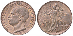 SAVOIA - Vittorio Emanuele III (1900-1943) - 10 Centesimi 1911 Cinquantenario Pag. 863; Mont. 324 CU Riflessi rosso
 Riflessi rosso
qFDC