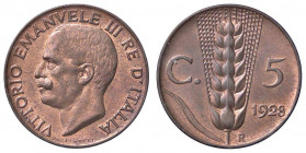 SAVOIA - Vittorio Emanuele III (1900-1943) - 5 Centesimi 1928 Spiga Pag. 907; Mont. 377 CU
FDC
