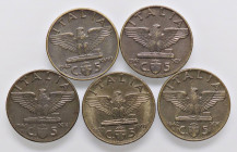SAVOIA - Vittorio Emanuele III (1900-1943) - 5 Centesimi 1939÷1943 Spiga Mont. 393÷397 _BR_ Serie delle 5 monete
 Serie delle 5 monete -
qFDC÷FDC