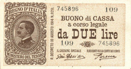 CARTAMONETA - BUONI DI CASSA - Vittorio Emanuele III (1900-1943) - 2 Lire 14/03/1920 - Serie 101-125 Alfa 33; Lireuro 7D R Giu. Dell'Ara/Porena
 Giu....