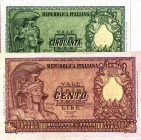 CARTAMONETA - BIGLIETTI DI STATO - Repubblica Italiana (monetazione in lire) (1946-2001) - 100 Lire - Italia elmata e 50 Lire 31/12/1951 Lireuro 24A e...