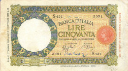 CARTAMONETA - BANCA d'ITALIA - Vittorio Emanuele III (1900-1943) - 50 Lire - Lupa 21/10/1938 - I° Tipo Alfa 239; Lireuro 6J Azzolini/Urbini Ingiallime...