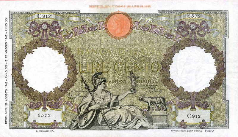 CARTAMONETA - BANCA d'ITALIA - Vittorio Emanuele III (1900-1943) - 100 Lire - Ca...