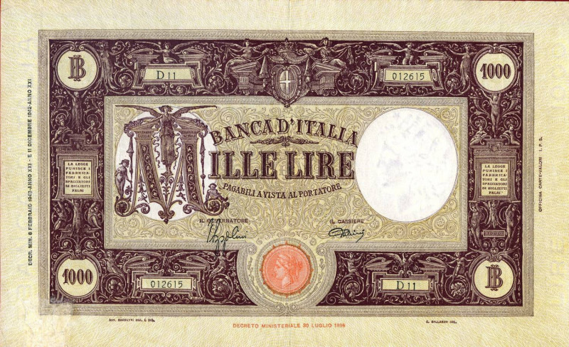 CARTAMONETA - BANCA d'ITALIA - Vittorio Emanuele III (1900-1943) - 1.000 Lire - ...