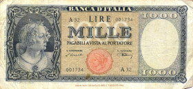 CARTAMONETA - BANCA d'ITALIA - Repubblica Italiana (monetazione in lire) (1946-2001) - 1.000 Lire - Testina 20/03/1947 Alfa 690; Lireuro 53A RR Einaud...