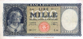 CARTAMONETA - BANCA d'ITALIA - Repubblica Italiana (monetazione in lire) (1946-2001) - 1.000 Lire - Medusa 20/03/1947 Alfa 695; Lireuro 54A Einaudi/Ur...