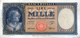 CARTAMONETA - BANCA d'ITALIA - Repubblica Italiana (monetazione in lire) (1946-2001) - 1.000 Lire - Medusa 25/09/1961 Alfa 699; Lireuro 54E R Carli/Ri...