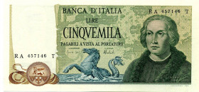 CARTAMONETA - BANCA d'ITALIA - Repubblica Italiana (monetazione in lire) (1946-2001) - 5.000 Lire - Colombo 2° tipo 11/04/1973 Alfa 802; Lireuro 67B C...