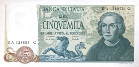 CARTAMONETA - BANCA d'ITALIA - Repubblica Italiana (monetazione in lire) (1946-2001) - 5.000 Lire - Colombo 2° tipo 20/05/1971 Alfa 801; Lireuro 67A C...