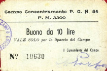 CARTAMONETA - PRIGIONIERI DI GUERRA - Seconda Guerra Mondiale Campi sul territorio Italiano - 10 Lire Passo Corese (RI) - Campo n° 54 Gav. 115 RRR
qB...