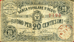 CARTAMONETA - MONETAZIONE D'EMERGENZA - Biglietti Fiduciari Acqui Terme (AL) Gav. 50 RRR Banca Popolare - 20 centesimi
 Banca Popolare - 20 centesimi...