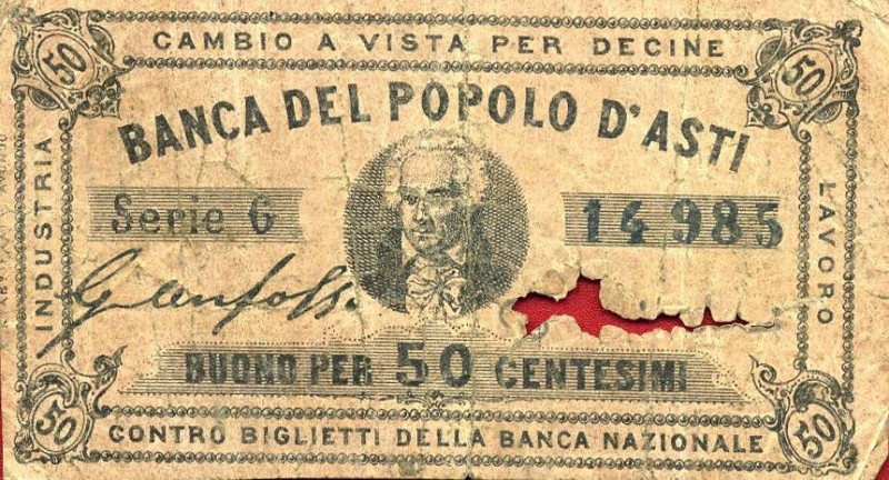 CARTAMONETA - MONETAZIONE D'EMERGENZA - Biglietti Fiduciari Asti (AT) Gav. 95 RR...