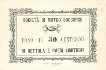 CARTAMONETA - MONETAZIONE D'EMERGENZA - Biglietti Fiduciari Bettola e paesi limitrofo (PC) Gav. 115 RR Società di mutuo soccorso - 50 centesimi
 Soci...