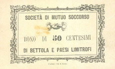 CARTAMONETA - MONETAZIONE D'EMERGENZA - Biglietti Fiduciari Bettola e paesi limitrofo (PC) Gav. 115 RR Società di mutuo soccorso - 50 centesimi
 Soci...