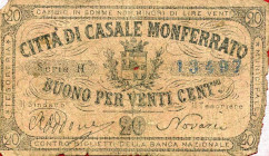 CARTAMONETA - MONETAZIONE D'EMERGENZA - Biglietti Fiduciari Casale Monferrato (AL) Gav. 233 RRR Comune - 20 centesimi
 Comune - 20 centesimi -
MB