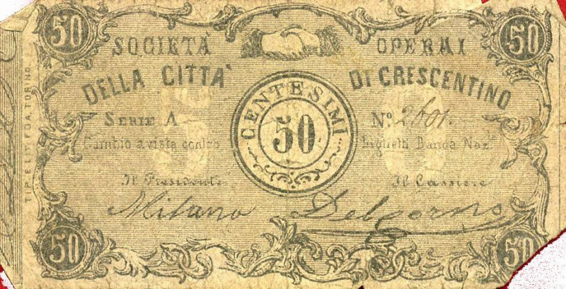 CARTAMONETA - MONETAZIONE D'EMERGENZA - Biglietti Fiduciari Crescentino (VC) Gav...