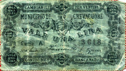 CARTAMONETA - MONETAZIONE D'EMERGENZA - Biglietti Fiduciari Crevacuore (BI) Gav. 341 RR Commercio - Lira
 Commercio - Lira - 
qBB