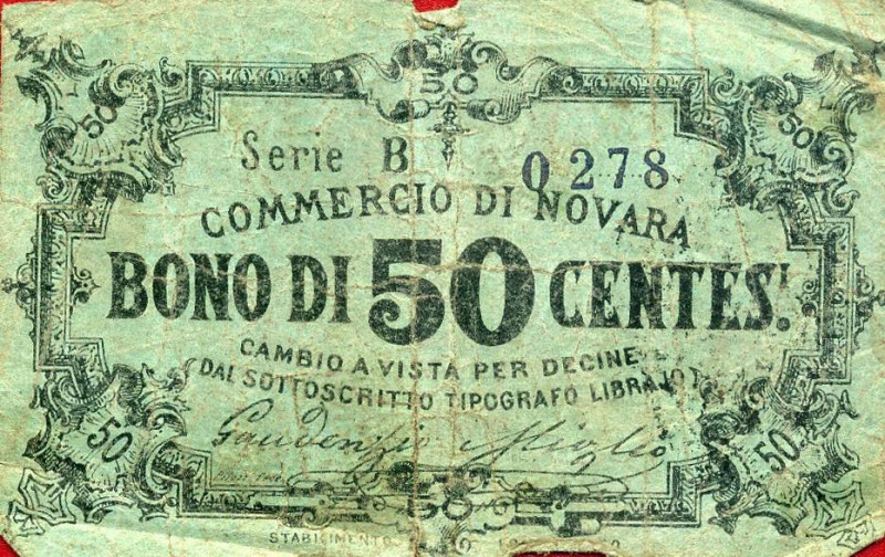 CARTAMONETA - MONETAZIONE D'EMERGENZA - Biglietti Fiduciari Novara Gav. 626 RRR ...