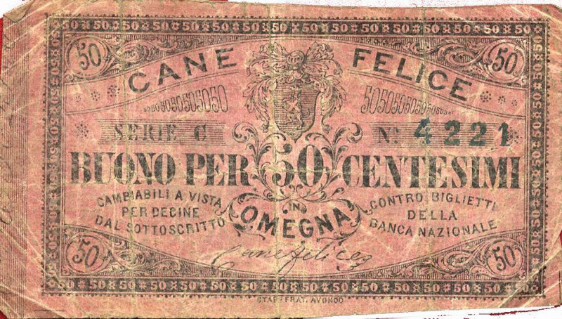 CARTAMONETA - MONETAZIONE D'EMERGENZA - Biglietti Fiduciari Omegna (VB) Gav. 641...