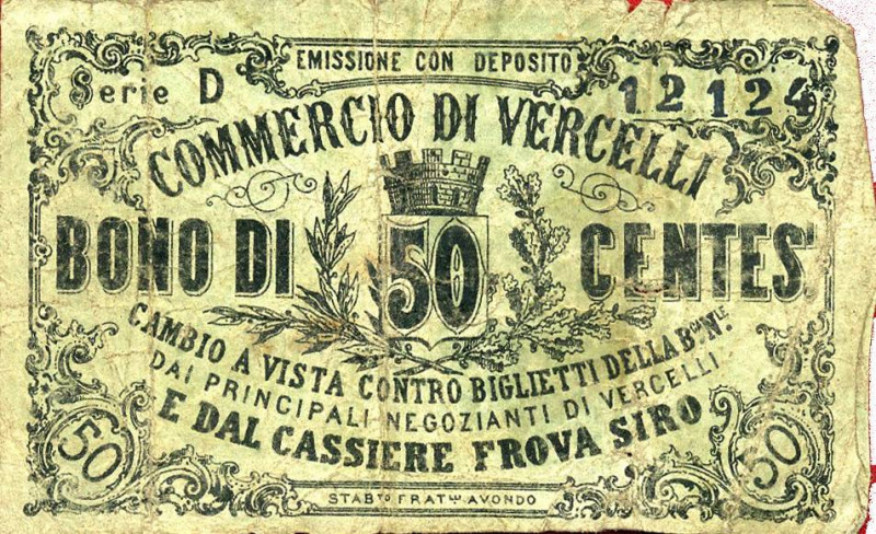 CARTAMONETA - MONETAZIONE D'EMERGENZA - Biglietti Fiduciari Vercelli Gav. 1009 R...