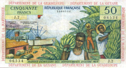 CARTAMONETA ESTERA - ANTILLE FRANCESI - Quinta Repubblica (1959) - 50 Franchi (1964) Pick 9 NC Lievi restauri
 Lievi restauri
qBB