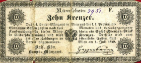 CARTAMONETA ESTERA - AUSTRIA - Francesco Giuseppe (1848-1916) - 10 Kreuzer 01/07/1849
meglio di MB