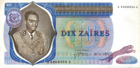 CARTAMONETA ESTERA - CONGO REP. DEMOCRATICA - Repubblica - 10 Zaires 30,06/1971 Pick 15
BB+