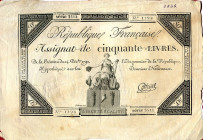 CARTAMONETA ESTERA - FRANCIA - Costituzione (1791-1795) - 50 Livres 04/12/1792 Kr. A72
bel BB
