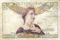 CARTAMONETA ESTERA - GUYANA - Terza Repubblica (1870-1940) - 25 Franchi (1933-45) Pick 7 R Restauri
 Restauri
MB