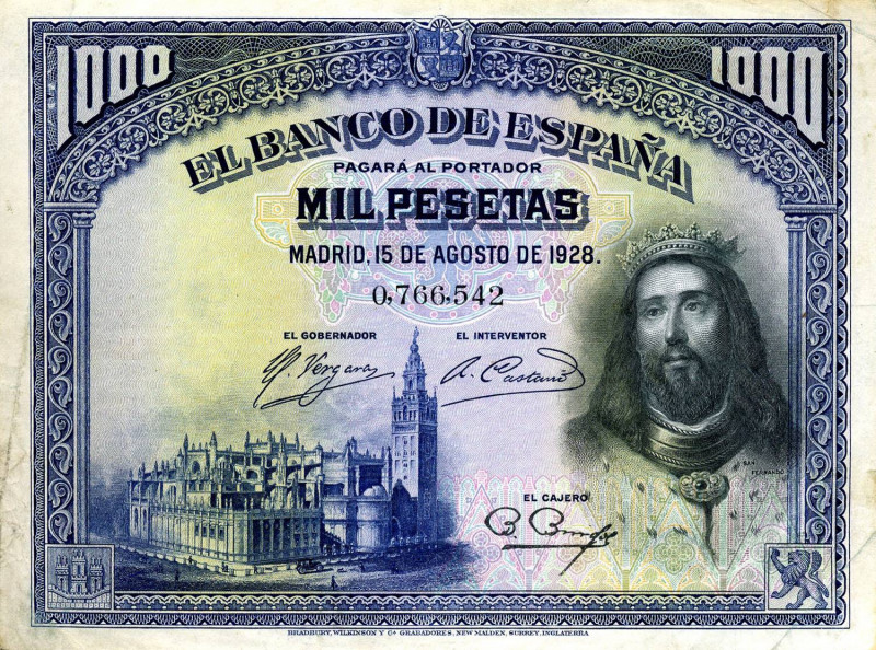CARTAMONETA ESTERA - SPAGNA - Alfonso XIII (1886-1931) - 1.000 Pesetas 15/08/192...