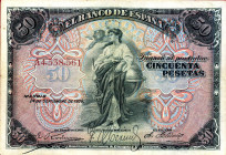 CARTAMONETA ESTERA - SPAGNA - Alfonso XIII (1886-1931) - 50 Pesetas 24/09/1906
BB+