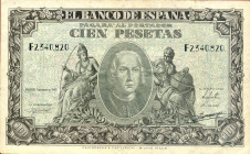 CARTAMONETA ESTERA - SPAGNA - Francesco Franco Caudillo (1939-1975) - 100 Pesetas 09/01/1940 (1943) Pick 118 Pieghe
 Pieghe
BB
