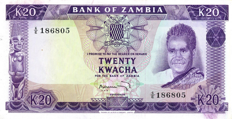 CARTAMONETA ESTERA - ZAMBIA - Repubblica - 20 Kwacha (1969) Pick 13
qFDS