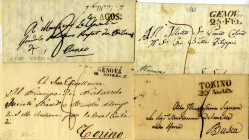 LOTTI - PREFILATELICHE Interessante lotto di 6 lettere manoscritte tutte destinate a città piemontesi, dal 1807 al 1852
Buono
