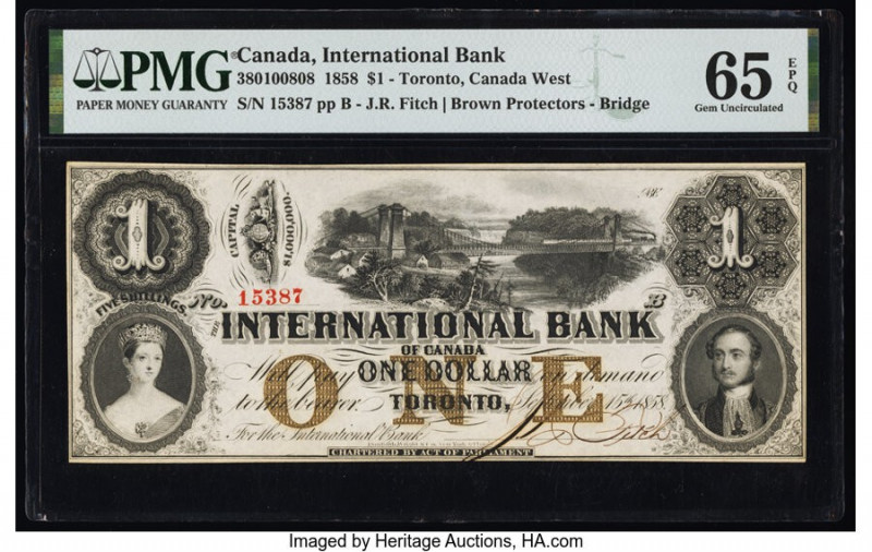 Canada Toronto, CW- International Bank of Canada $1 15.9.1858 Ch.# 380-10-08-08 ...