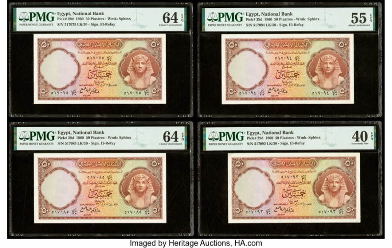 Egypt National Bank of Egypt 50 Piastres 1960 Pick 29d Four Examples PMG Choice ...