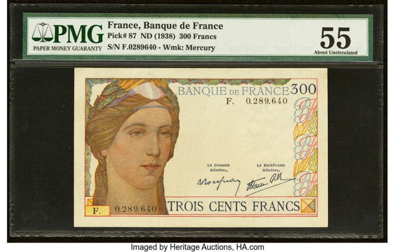 France Banque de France 300 Francs ND (1938) Pick 87 PMG About Uncirculated 55. ...