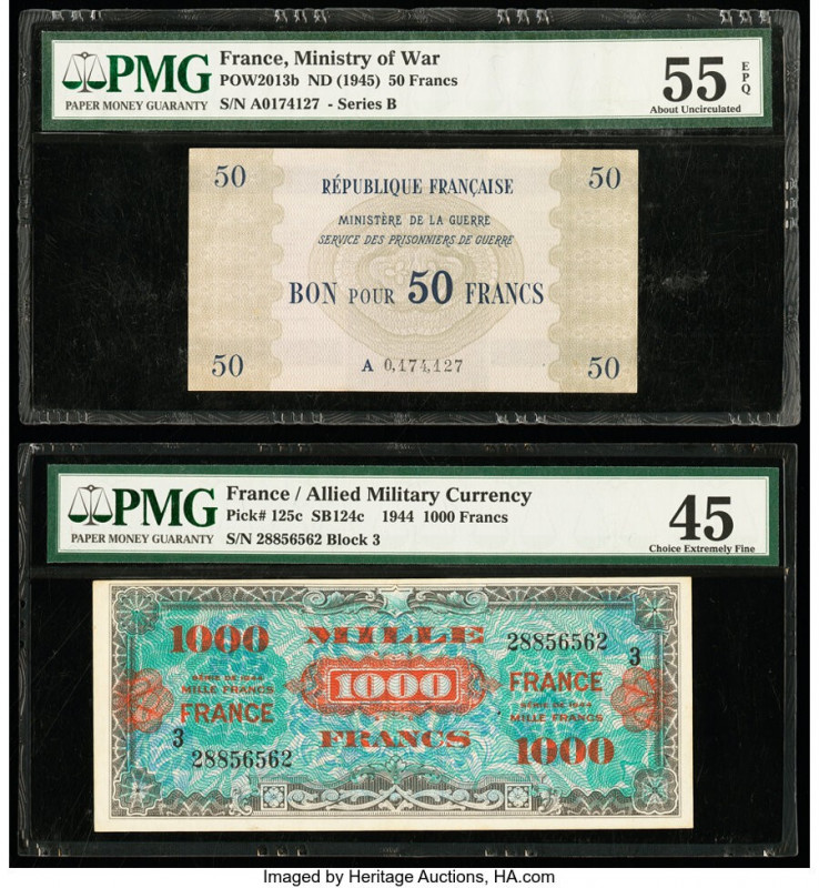 France Ministry of War; Allied Military Currency 50; 1000 Francs ND (1945); 1944...