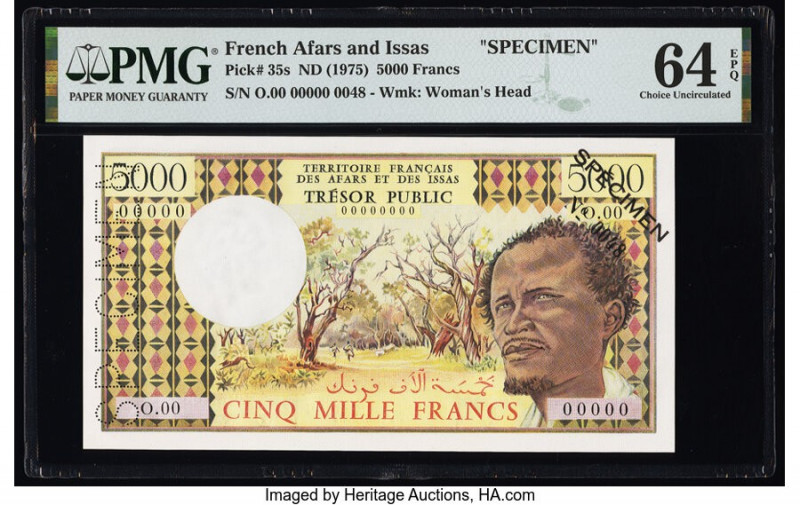 French Afars & Issas Tresor Public 5000 Francs ND (1975) Pick 35s Specimen PMG C...