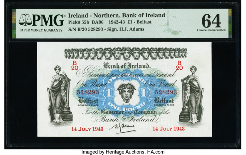 Ireland - Northern Bank of Ireland 1 Pound 14.7.1943; 1.1.1940 Pick 55b; 178b Tw...