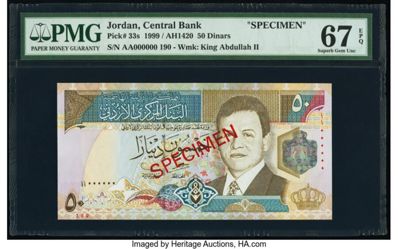 Jordan Central Bank of Jordan 50 Dinars 1999 / AH1420 Pick 33s Specimen PMG Supe...