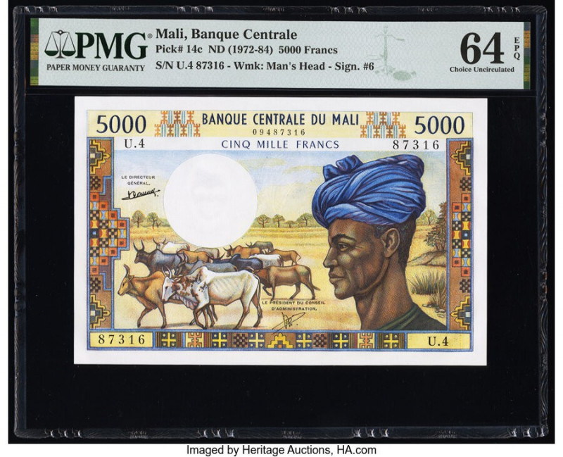 Mali Banque Centrale du Mali 5000 Francs ND (1972-84) Pick 14c PMG Choice Uncirc...