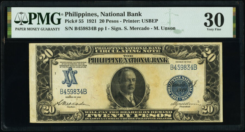 Philippines Philippine National Bank 20 Pesos 1921 Pick 55 PMG Very Fine 30. 

H...