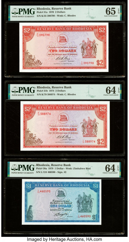 Rhodesia Reserve Bank of Rhodesia 2 (2); 1 Dollars 17.2.1970; 10.1.1974; 2.8.197...